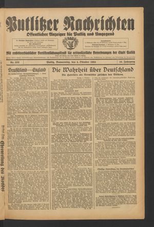 Putlitzer Nachrichten vom 04.10.1934