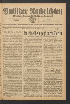 Putlitzer Nachrichten vom 06.10.1934