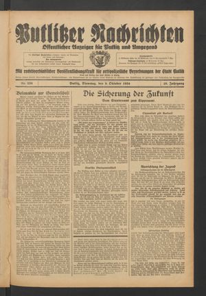 Putlitzer Nachrichten vom 09.10.1934