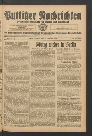 Putlitzer Nachrichten vom 22.10.1934