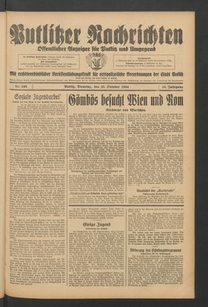 Putlitzer Nachrichten vom 23.10.1934