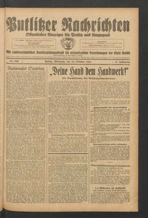 Putlitzer Nachrichten vom 24.10.1934