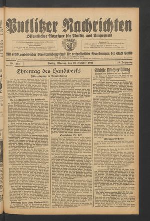 Putlitzer Nachrichten vom 29.10.1934