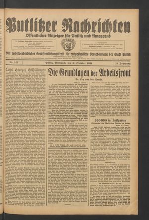 Putlitzer Nachrichten vom 31.10.1934