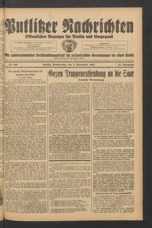 Putlitzer Nachrichten vom 08.11.1934