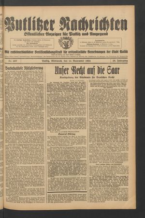 Putlitzer Nachrichten vom 14.11.1934