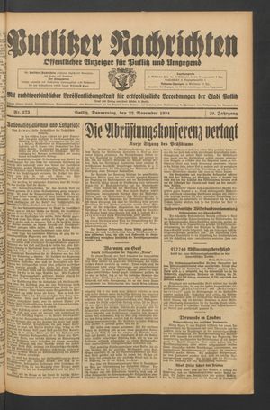 Putlitzer Nachrichten vom 22.11.1934