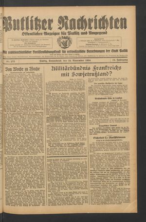 Putlitzer Nachrichten on Nov 24, 1934