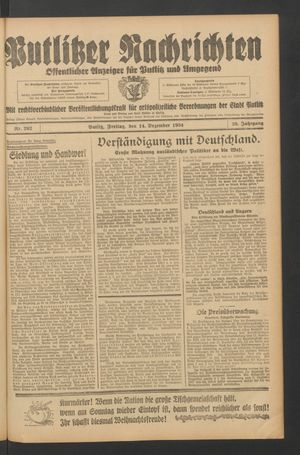 Putlitzer Nachrichten vom 14.12.1934