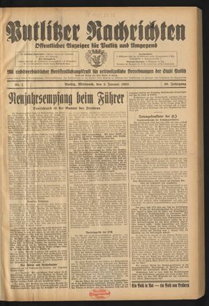 Putlitzer Nachrichten vom 02.01.1935