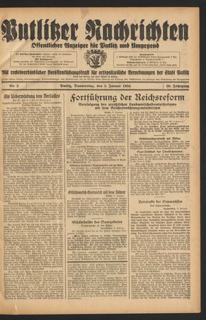 Putlitzer Nachrichten vom 03.01.1935
