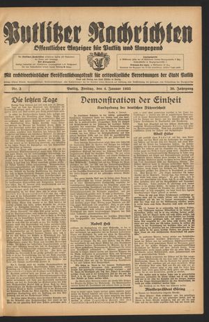 Putlitzer Nachrichten vom 04.01.1935