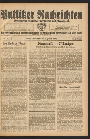 Putlitzer Nachrichten vom 05.01.1935