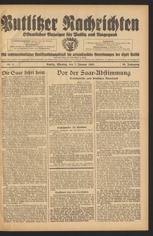 Putlitzer Nachrichten vom 07.01.1935