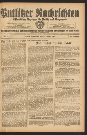 Putlitzer Nachrichten vom 12.01.1935
