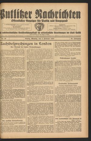 Putlitzer Nachrichten vom 04.02.1935