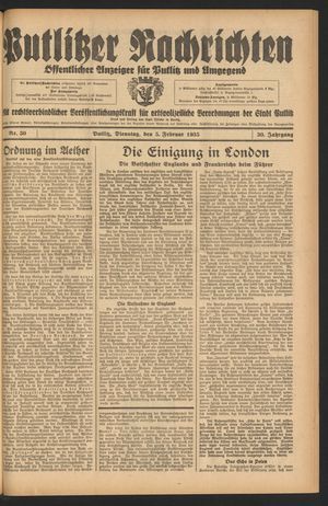 Putlitzer Nachrichten vom 05.02.1935