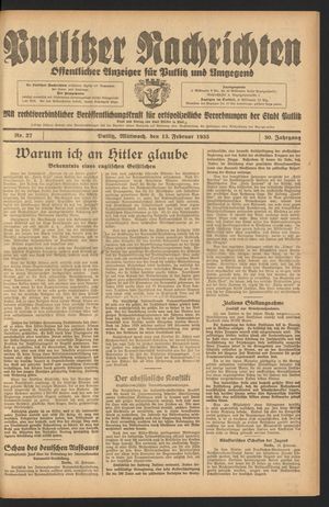 Putlitzer Nachrichten vom 13.02.1935