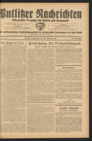 Putlitzer Nachrichten vom 16.02.1935
