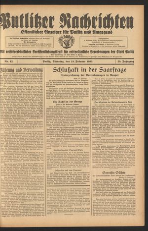 Putlitzer Nachrichten vom 19.02.1935