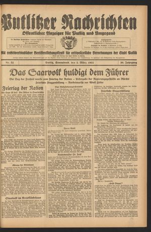 Putlitzer Nachrichten vom 02.03.1935
