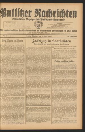 Putlitzer Nachrichten vom 04.03.1935
