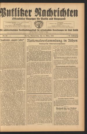 Putlitzer Nachrichten vom 14.03.1935