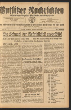 Putlitzer Nachrichten vom 18.03.1935