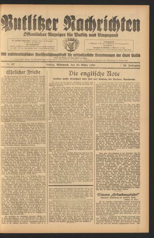 Putlitzer Nachrichten vom 20.03.1935
