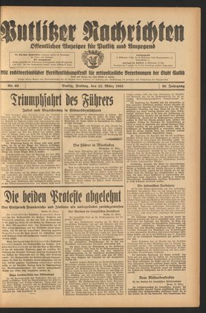 Putlitzer Nachrichten vom 22.03.1935