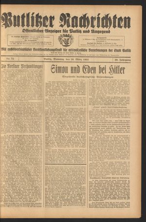 Putlitzer Nachrichten vom 26.03.1935