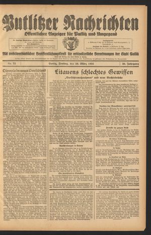 Putlitzer Nachrichten vom 29.03.1935