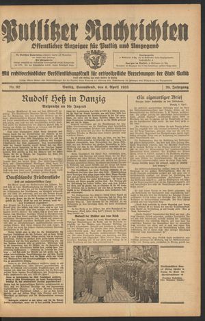 Putlitzer Nachrichten vom 06.04.1935