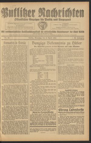 Putlitzer Nachrichten vom 09.04.1935