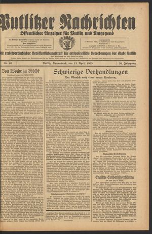 Putlitzer Nachrichten vom 13.04.1935