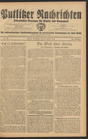Putlitzer Nachrichten vom 16.04.1935