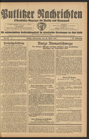 Putlitzer Nachrichten vom 25.04.1935