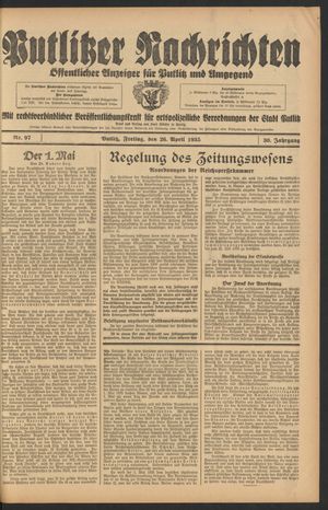 Putlitzer Nachrichten on Apr 26, 1935