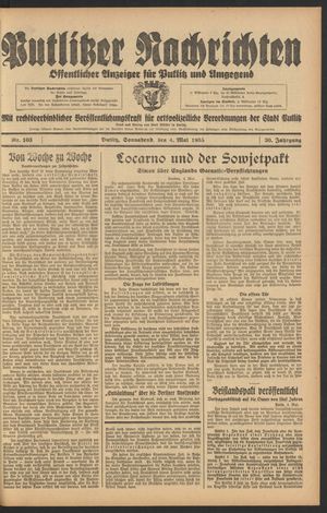 Putlitzer Nachrichten vom 04.05.1935