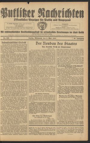 Putlitzer Nachrichten vom 08.05.1935