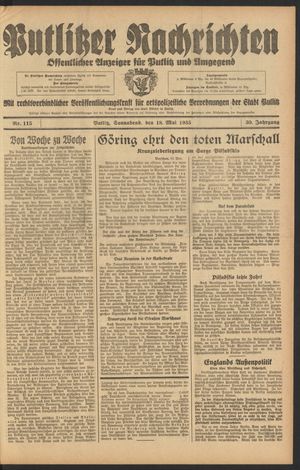 Putlitzer Nachrichten vom 18.05.1935