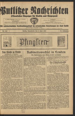 Putlitzer Nachrichten vom 08.06.1935