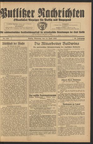 Putlitzer Nachrichten vom 11.06.1935