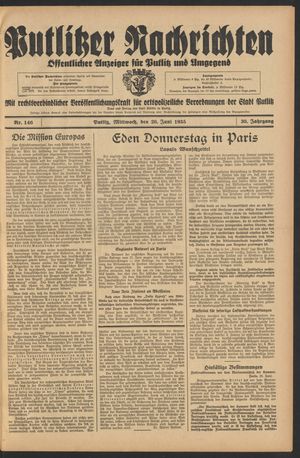 Putlitzer Nachrichten vom 26.06.1935