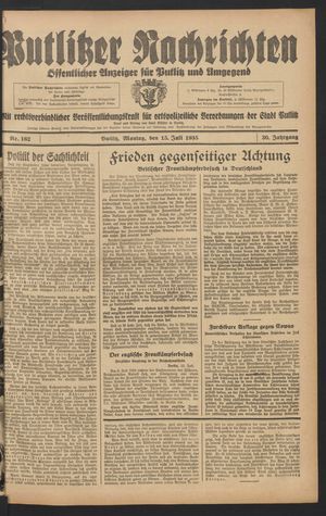 Putlitzer Nachrichten vom 15.07.1935