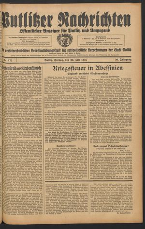 Putlitzer Nachrichten vom 26.07.1935