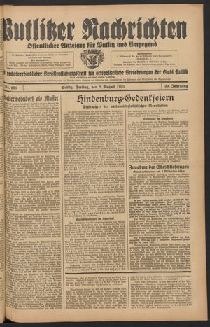 Putlitzer Nachrichten on Aug 2, 1935