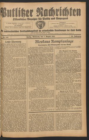 Putlitzer Nachrichten vom 07.08.1935