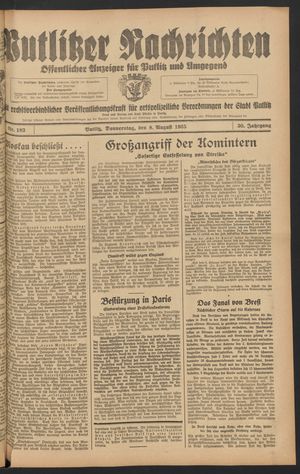 Putlitzer Nachrichten vom 08.08.1935