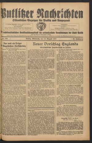 Putlitzer Nachrichten vom 14.08.1935